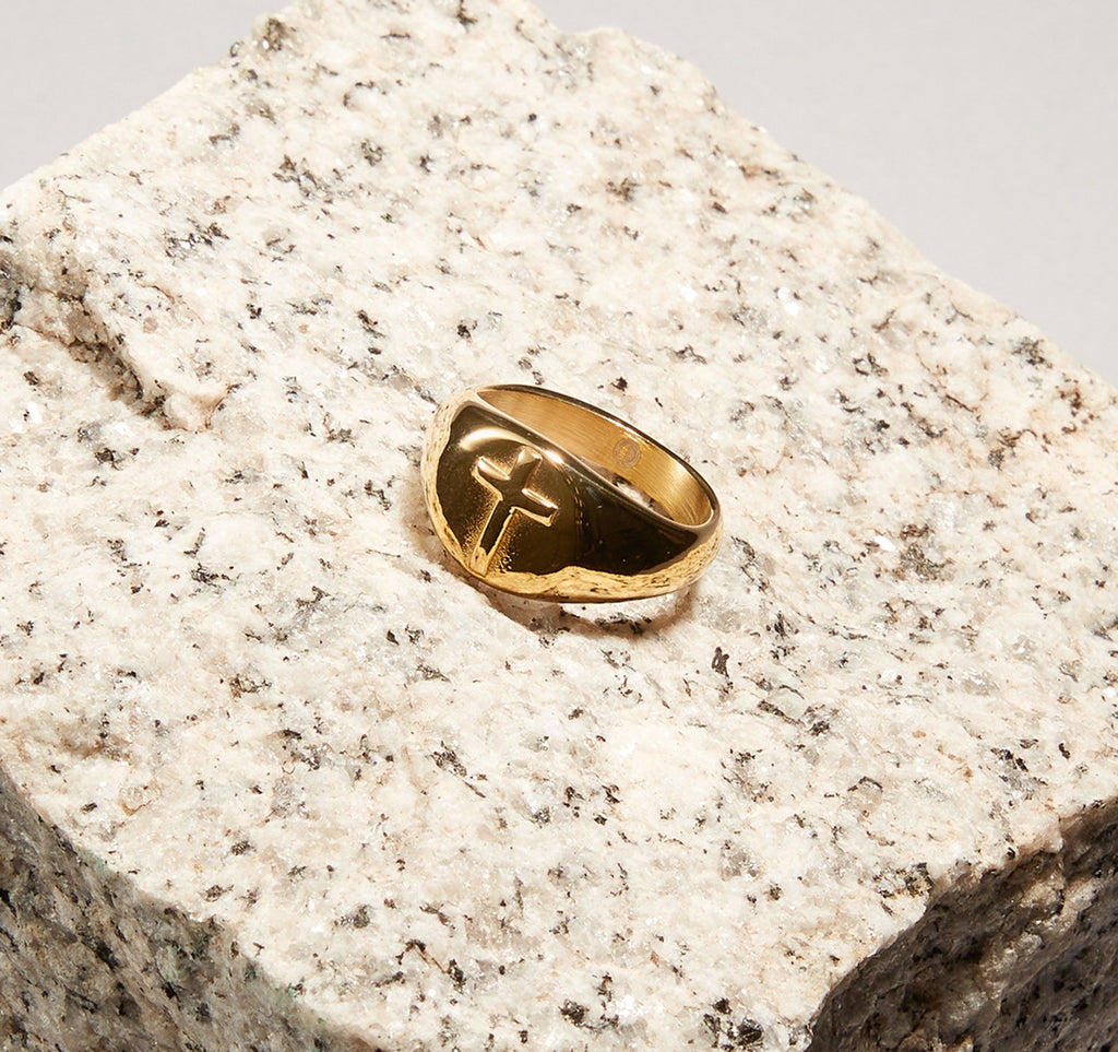 Cross Signet Ring - Gold ring Midnight City Jewellery 