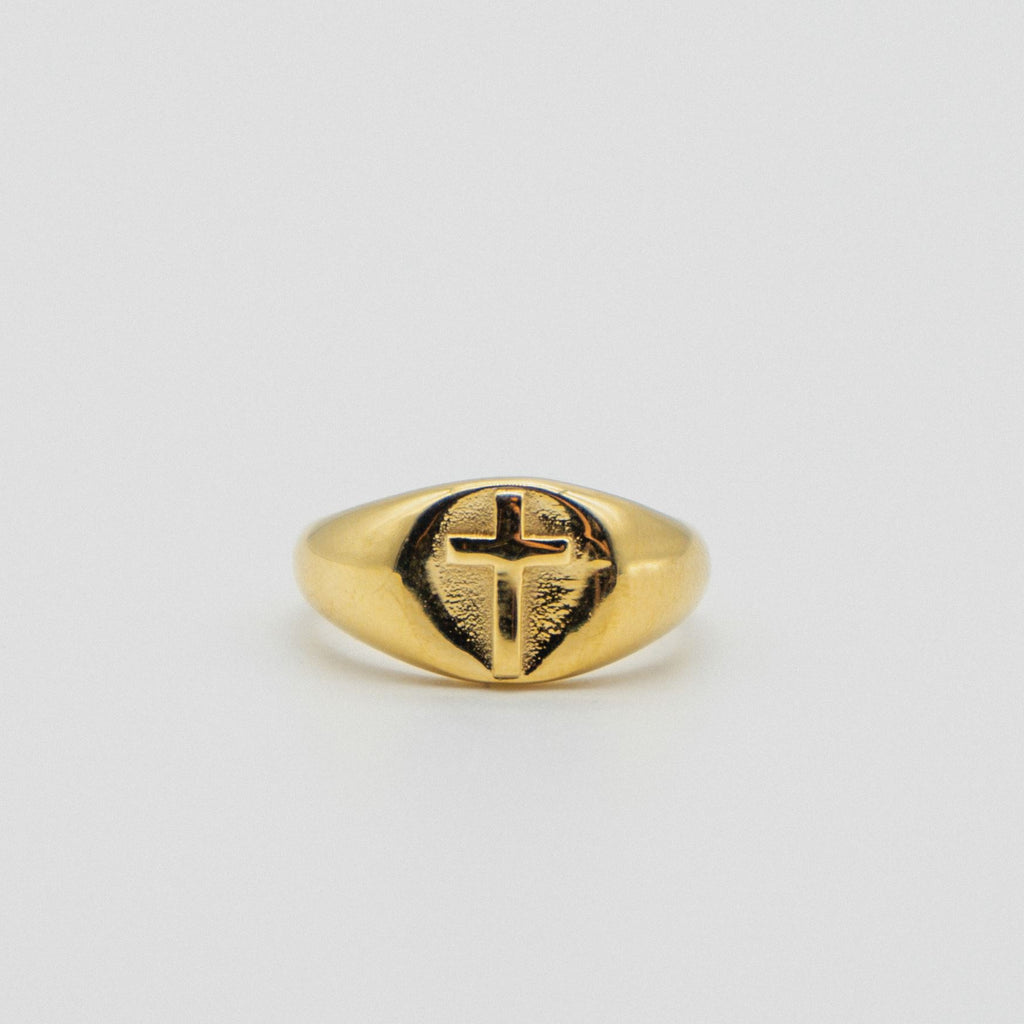 Cross Signet Ring - Gold ring Midnight City Jewellery 